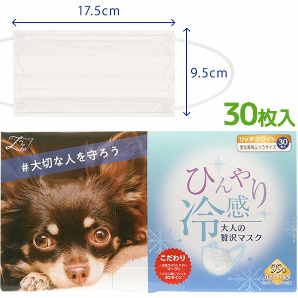 【送料無料】 マスク 冷感 大人の贅沢マスクひんやり冷感 30枚 リッチホワイト 普通サイズ 不織布 夏用 男性 女性 メンズ レディース プリーツ 息がしやすい