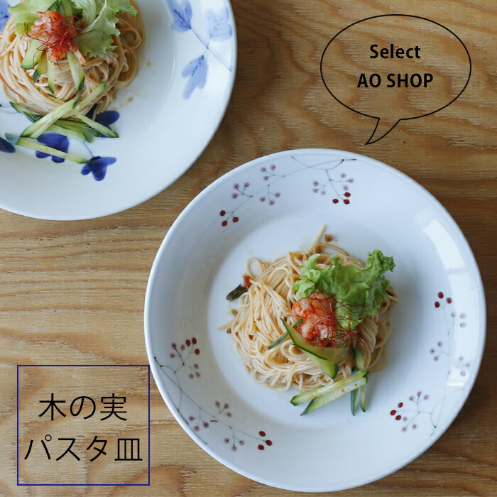 波佐見焼 皿 模様 木の実 パスタ皿 22cm プレート 大皿 丸皿 深め 食洗機 レンジ 陶房青 日本製 | 食器 和食器 陶器 陶磁器 ギフト プレゼント 結婚祝い 新生活 一人暮らし お中元 お歳暮 お祝い 軽い 重なる スタッキング おしゃれ オシャレ かわいい 有田焼 はさみ焼き