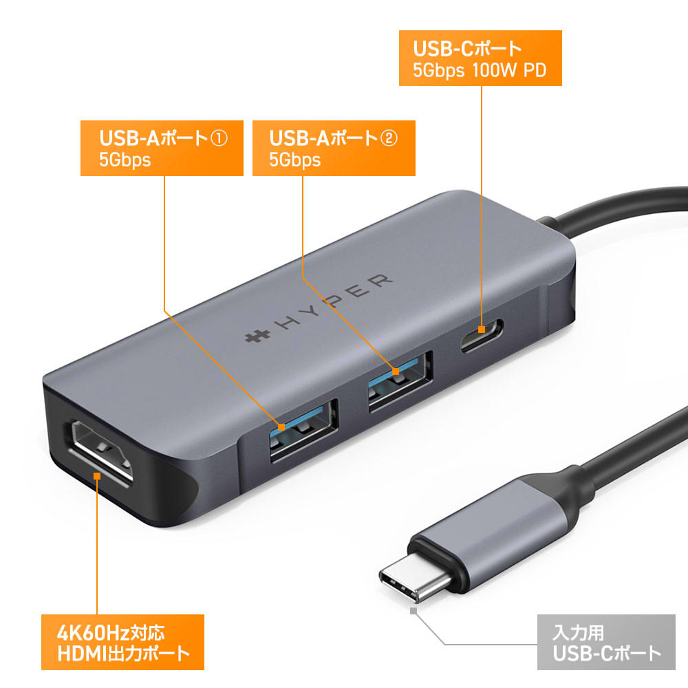 HyperDrive 4in1 USB-C Hub ハイパー ハブ hdmi hub usbハブ sdカード ipad pro 4k ポート sd macbook ipad アダプタ 急速 充電 便利 大容量 データ