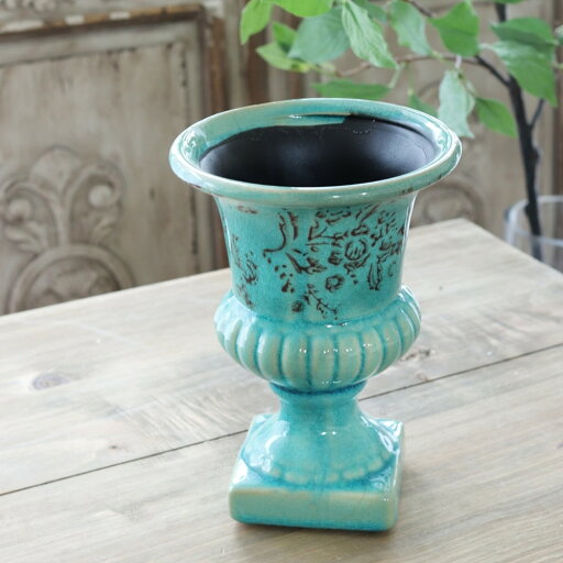 【送料無料】アンティーク風 雑貨 アンティーク 花瓶 植木鉢 陶器 フラワーベース 北欧 花器【トラディショナルベース ライトブルー 高さ19cm】 【送料無料】アンティーク風 雑貨 アンティーク 花瓶 植木鉢 陶器 フラワーベース 北欧 花器【トラディショナルベース ライトブルー 高さ19cm】