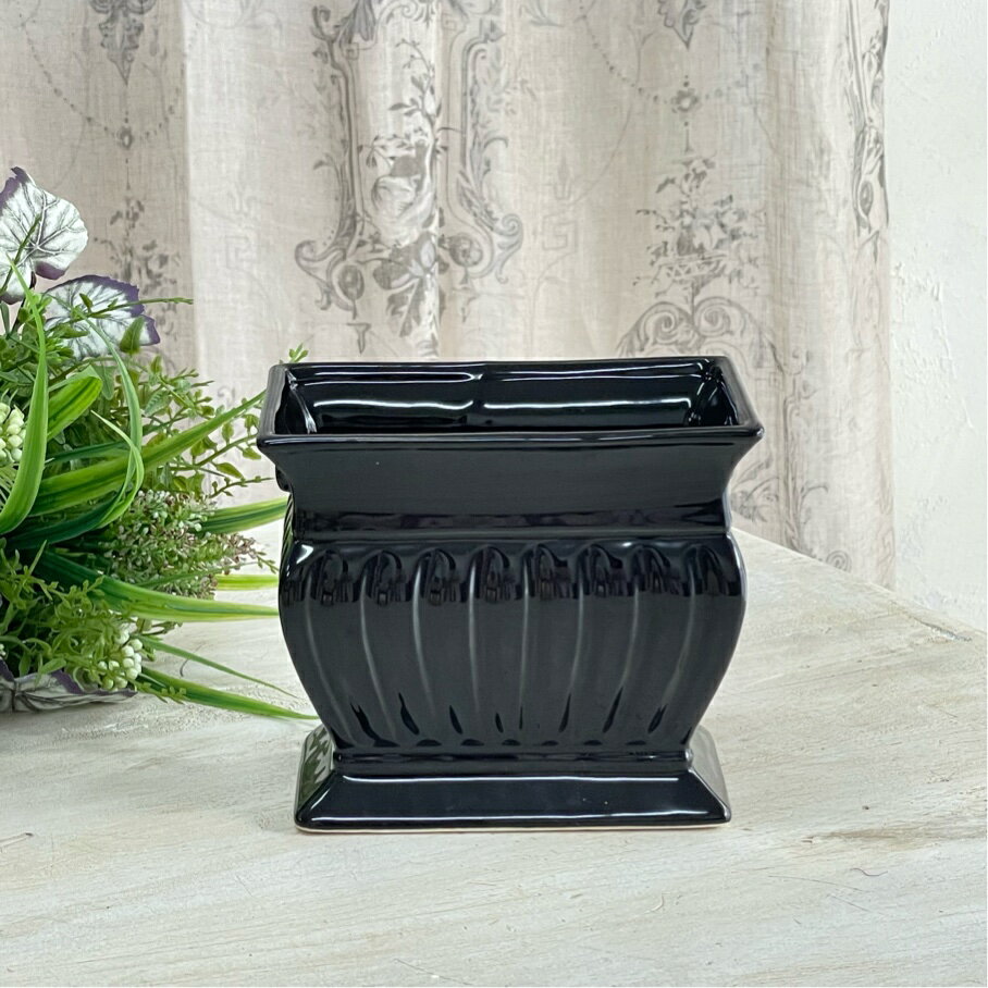 30%OFF【スーパーセール クーポン配布中！】 【送料無料】陶器 花瓶 アンティーク雑貨【クレイ フラワーベース ブラック】巾16×奥行10.5×高さ13.5cm