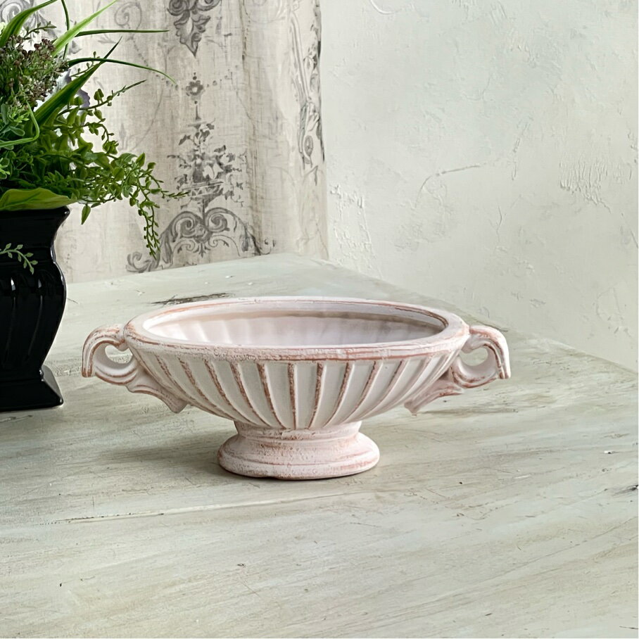 ＼30%OFF スーパーセール クーポン配布中！／【送料無料】陶器 花瓶 アンティーク雑貨【イルマーレオーバルSアイボリー】巾25.5×奥行12.5×高さ9cmのサムネイル