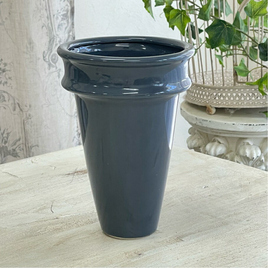 乐天商城 - 【送料無料】陶器 花瓶 アンティーク雑貨【クレイ Round Vase for BN191 グレイ】Φ14×高さ20cm