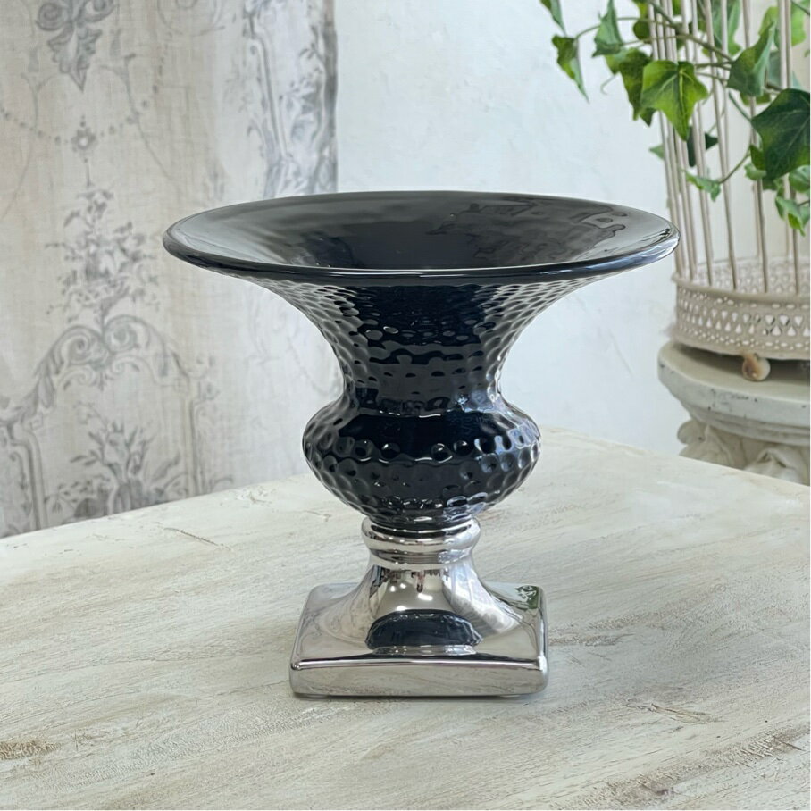 ＼30%OFF スーパーセール クーポン配布中！／【送料無料】陶器 花瓶 アンティーク雑貨【エコールラウンド S ブラック】Φ17×高さ15cmのサムネイル