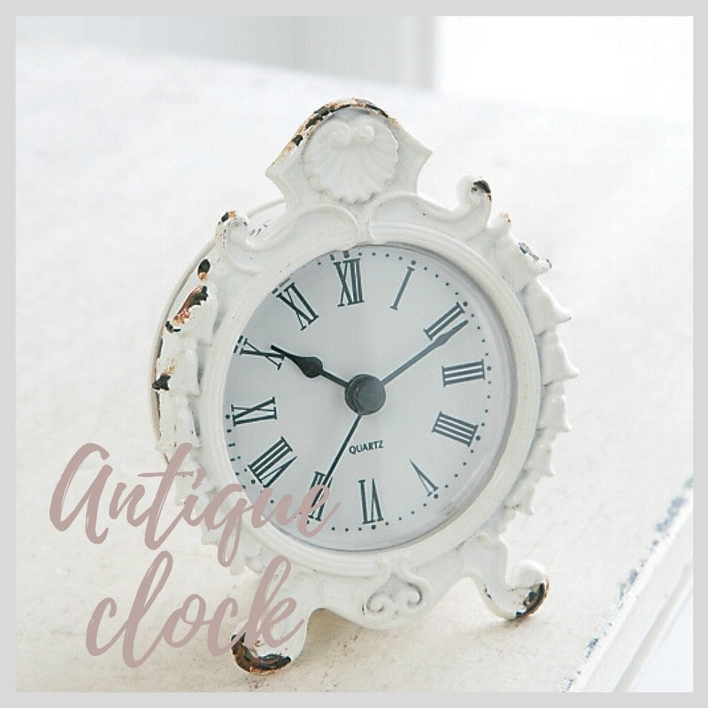 掛け時計 おしゃれ アンティーク風 雑貨 コベントガーデン ホワイトシェル・クロック ホワイト アンティーク置き時計 巾7.8×奥行3.5×高さ10cm