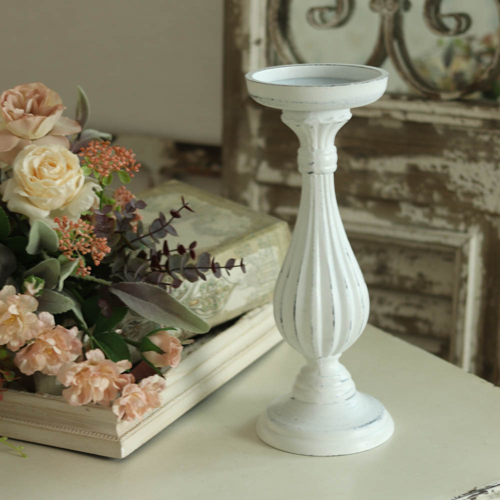 DIDIER キャンドルホルダー M アンティークホワイト キャンドルスタンド フラワースタンド シャビーシック 白 高さ28.5cm 皿10.5cm 12月2日（火）入荷予定
