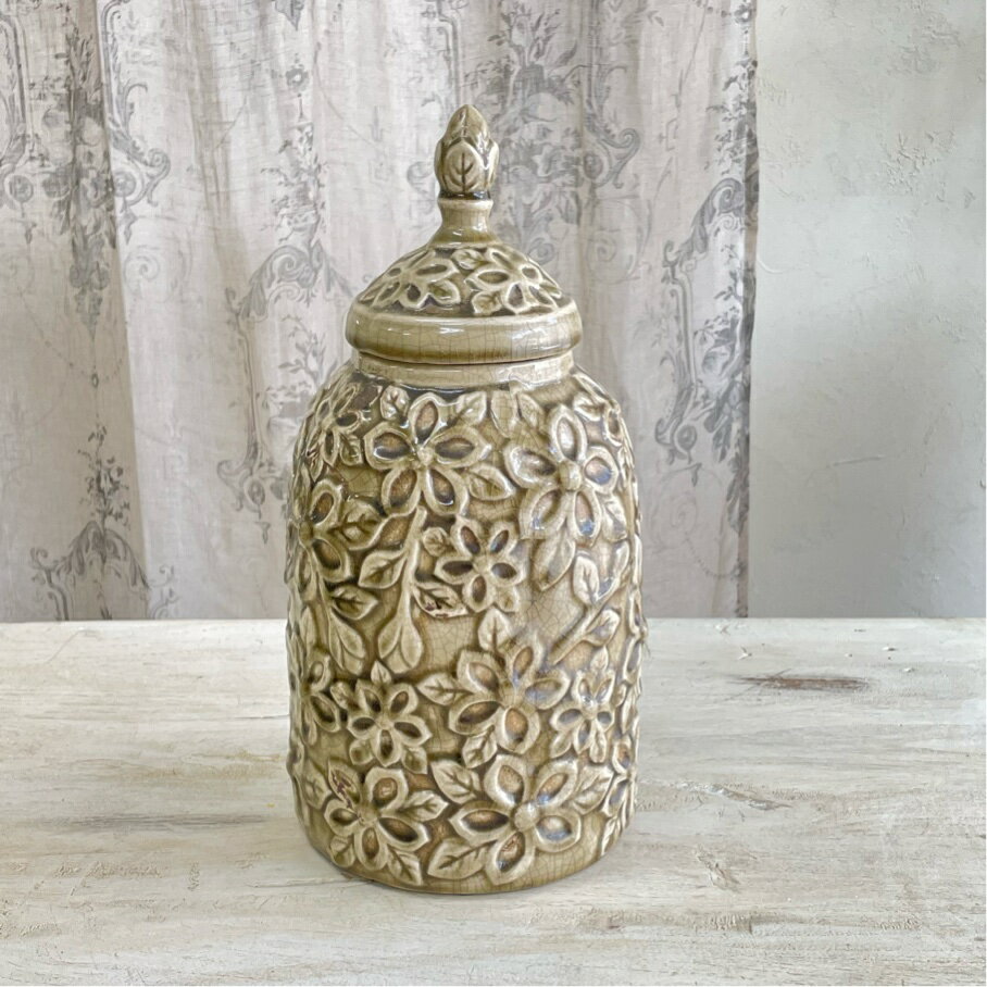 【送料無料】アンティーク雑貨 陶器製保存容器【オリエンタル 陶器瓶】Φ15.5×33.5cm