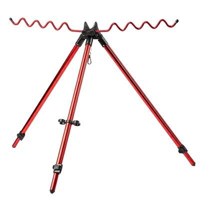 釣り竿 三脚 ロッドスタンド 竿受け 伸縮式 アルミ合金 9本対応 軽量550g 折りたたみ 高さ61〜107cm 収納67cm 投げ釣り 海釣り 湖畔 サーフ 磯 レッド/ブルー 調整ラッチ付き