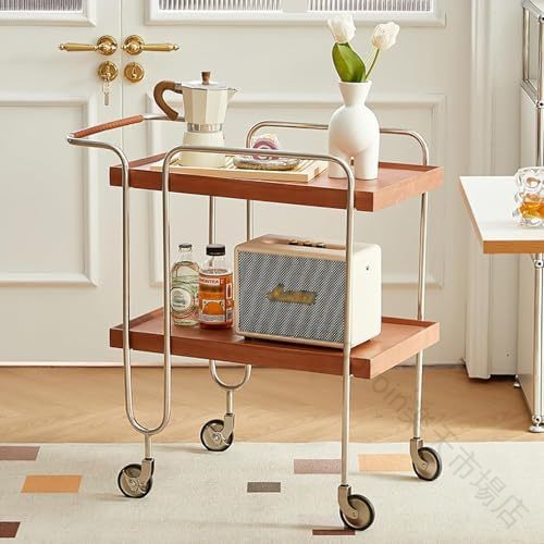 キッチンワゴン キャスター付き 収納ワゴン 2段タイプ キッチンカート ワインボトルやワイングラス収納 取っ手付きで便利に運べる収納ラック トローリー ローリングカート