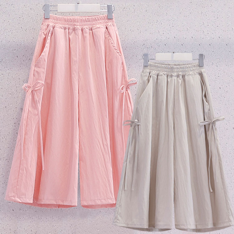 乐天商城 - キッズ 女の子 ワイドパンツ ブルー ゆったり 春 夏 パンツ 涼しげ パンツ 夏 ボトムス パンツ 110 120 130 140 150 160 170 ウエストゴム 可愛い パンツ