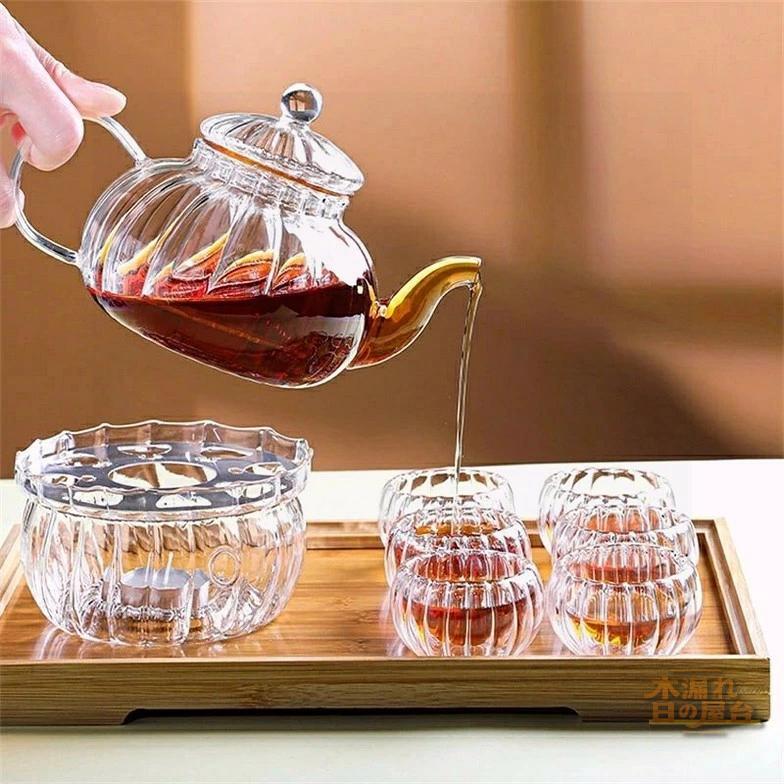600ml 耐熱 ティーポット ガラス 茶こし付き ガラスポット ガラスキャンドル保温ウォーマン ガラスカップ ジャンピング 紅茶ポット フルーツティー 花茶 工芸茶 に ガラス急須 直火可