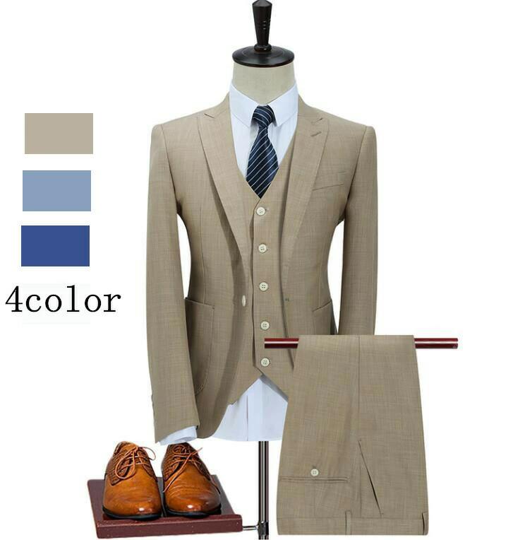 スタイリッシュ 3ピーススーツ メンズ上下セットセットアップ 二次会 花婿の介添え 通勤 結婚式 卒業式..