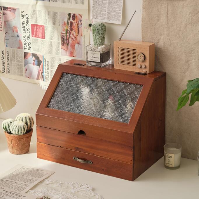 化粧品収納ボックス　木製 メイクボックス 持ち運び 化粧品入れ 卓上収納ケース コスメ収納 メイク収納..