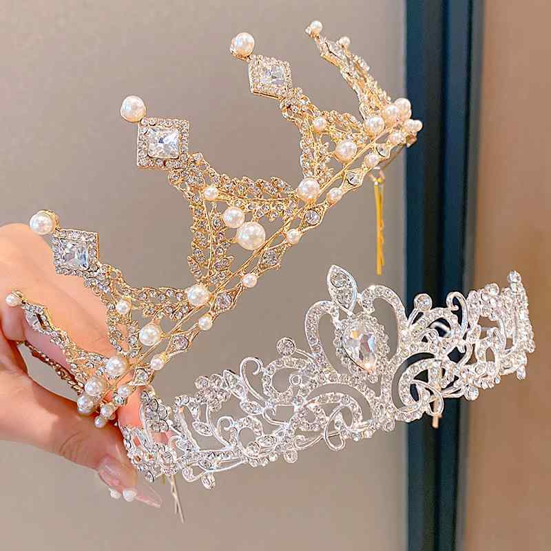 乐天商城 - 王冠 女の子 ヘアアクセサリー プリンセス 誕生日 かわいい 高級感 合金 電気メッキ加工 合成クリスタル ヘッドバンド ヘアピン シルバー ゴールド ピンク