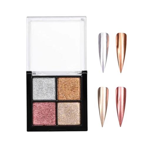 ミラーパウダー 4色パレット ネイルパウダー 固形 ミラーネイル パウダー ゴールド シルバー オーロラパウダー ジェルネイル パウダー レジン ネイル工房 ネイルパーツ スポンジチップ付き (L)