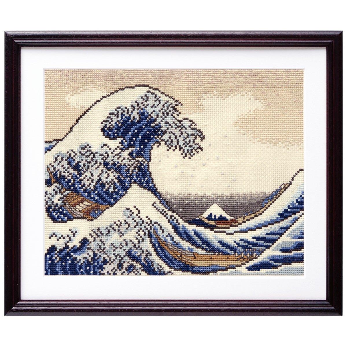 オリムパス製絲 クロスステッチ 刺しゅうキット 北斎画 富嶽三十六景 神奈川沖浪裏 ベージュ 7136