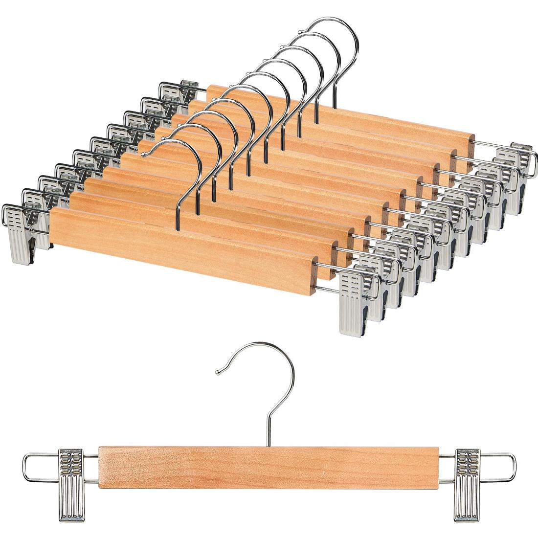 スカートハンガー ズボンハンガー クリップ 洗濯 ハンガー 360度回転 サイズ調整可 天然木製