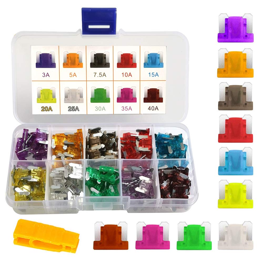 カラー：ミニヒューズ-100個◆商品名：Kiligen 100個 12V-24V 低背ヒューズ 車ブレードヒューズ3A 5A 7.5A 10A 15A 20A 25A 30A 35A 40Aヒューズ脱着工具付き-自動車用電装品保護に、自動車用ヒューズセット。ヒューズ脱着工具付き商品の仕様が異なりますのでご注意ください。オリジナルブランド溶断して回路を保護します/自動車の交換用平型ヒューズ3A 5A 7.5A 10A 15A 20A 25A 30A 35A 40Aのヒューズを各10個づつの材質：亜鉛合金＆プラスチック