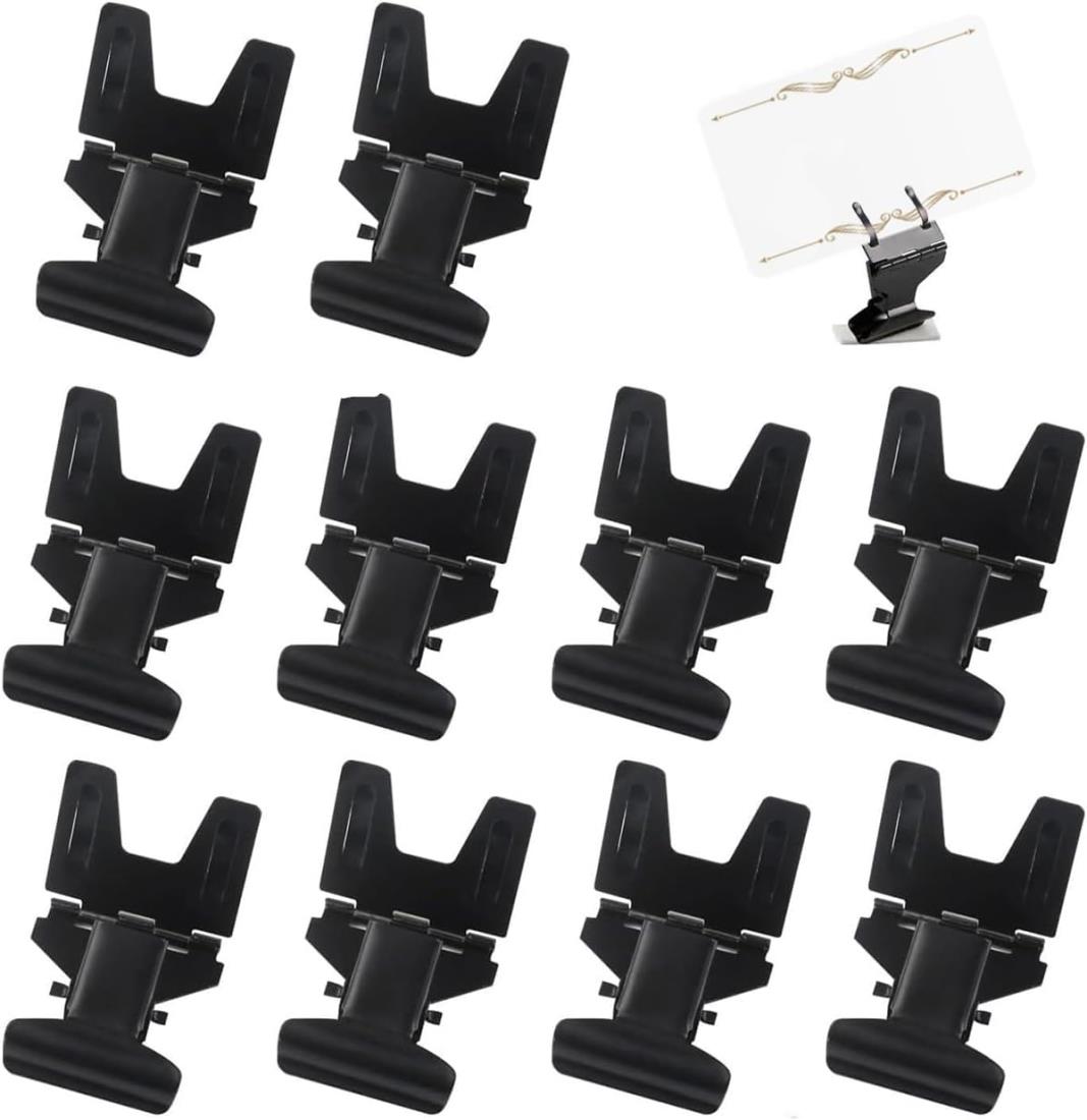happykau カードクリップ 10個入りプライスカード立て ステンレス 値札 立て カード立て ポップスタンド 広告 スタンド 角度調整可能 滑り止め付 金属 値札 業務用 店舗用品 (ブラック)