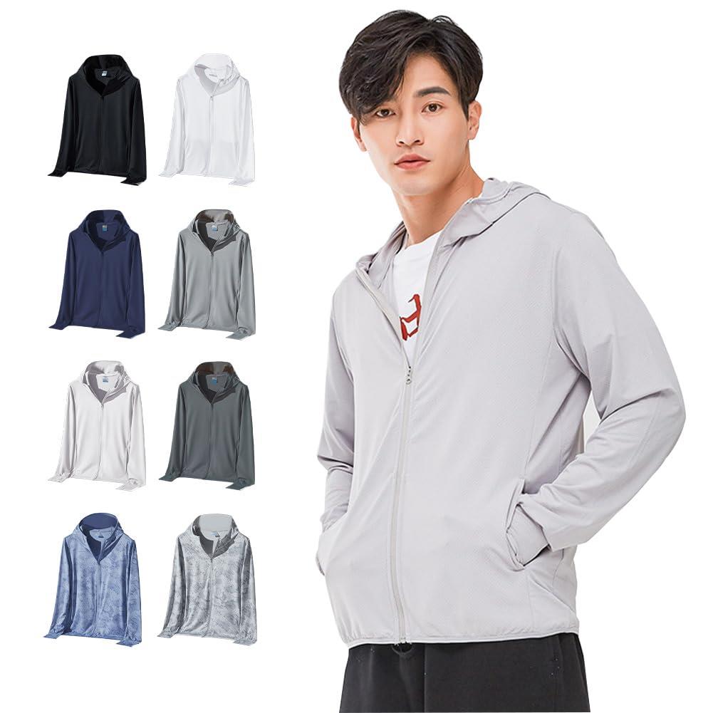 Goodfeel ラッシュガード UVカット メンズ 夏服 パーカー ミドル丈 涼しい 冷感 ス 日焼け止め ラッシュガード 通気性 つば ジップ 日焼け防止 体型カバー 長袖 水着 軽量 速乾