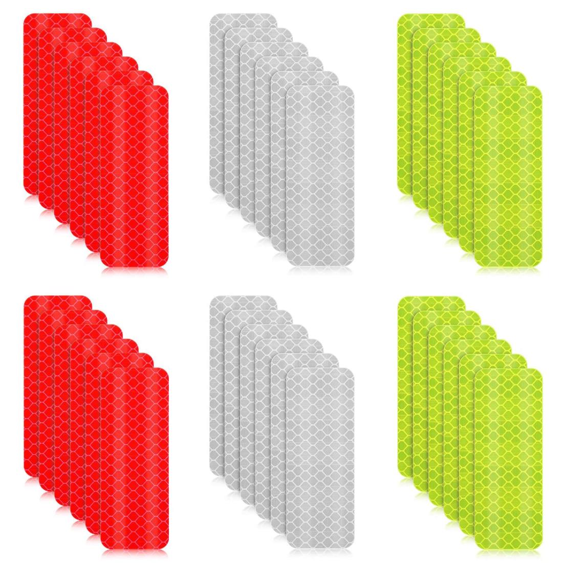 Cluoling 反射ステッカー 30枚パッ 3色（赤+緑+白）自転車 反射板 自転車 リフレクター 車のリフレクター 反射テープ 車 安全警告 シール 貼り付け 夜間 可視 汎用 反射良好 防水