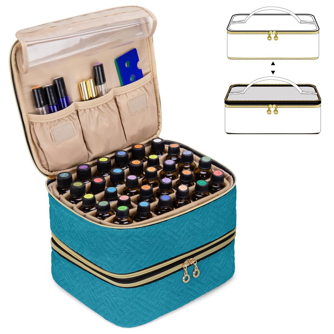 Luxja アロマケース 60本用(5ml-30ml) 精油ケース エッセンシャルオイル収納 アロマ持ち運び ティール