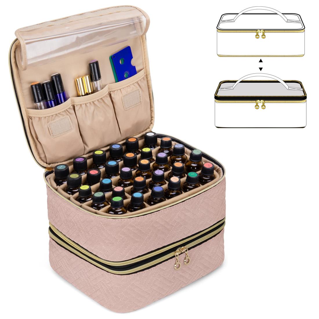 Luxja アロマケース 60本用(5ml-30ml) 精油ケース エッセンシャルオイル収納 アロマ持ち運び ピンク