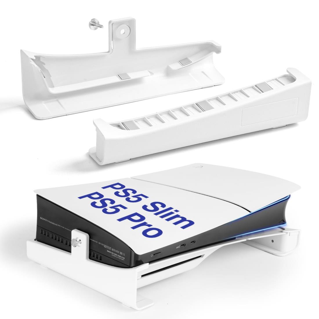 L’QECTED PS5 Pro/PS5 Slim用 横置きスタンド 放熱改善 転倒防止 地震対策 傷付き防止 新型PS5スタンド PS5 slim 水平スタンド PS5 アクセサリー 固定ネジ付 PS5 slim ディスク ＆ デジタル版/PS5 Pro デジタル版対応