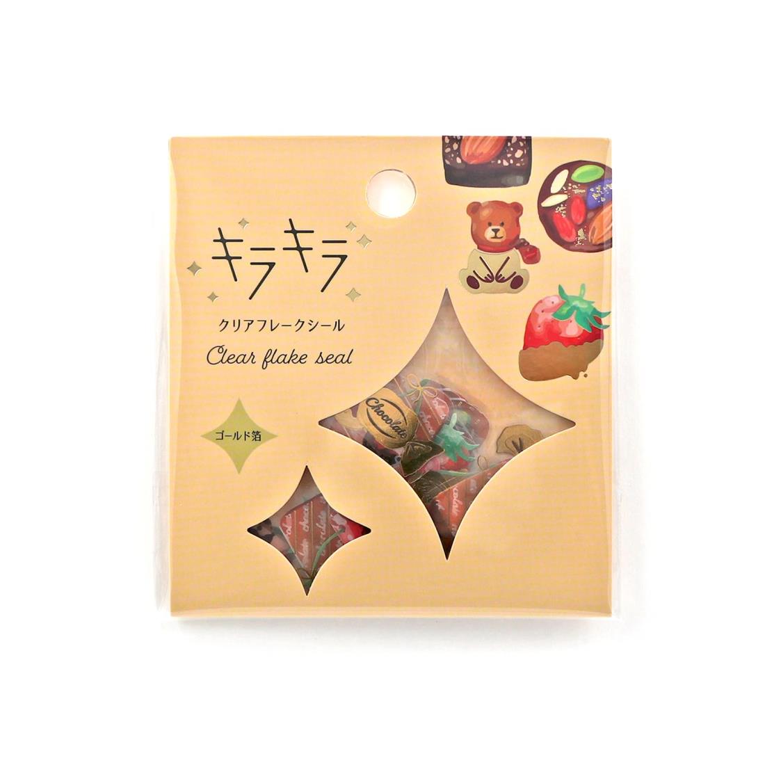 ワールドクラフト シール キラキラクリアフレークシール ゴールド箔 12柄×3枚入り Chocolate KFS-013