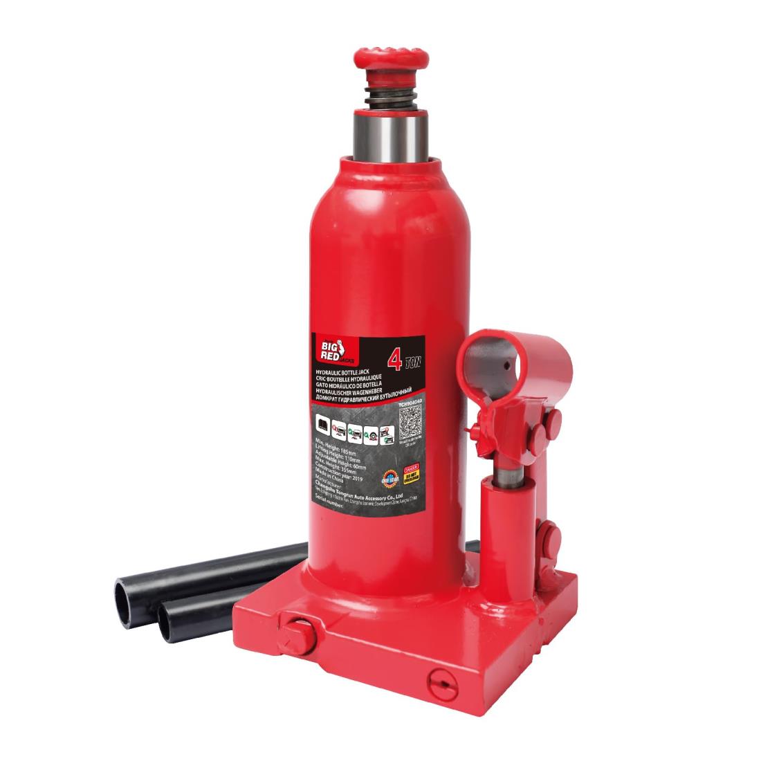 BIG RED ダルマジャッキ 4t 油圧式 ボトルジャッキ 最低位180mm/最高位350mm 軽量 スチール製 耐荷重4トン 車用 車整備 タイヤ交換 レッド TJ90404D