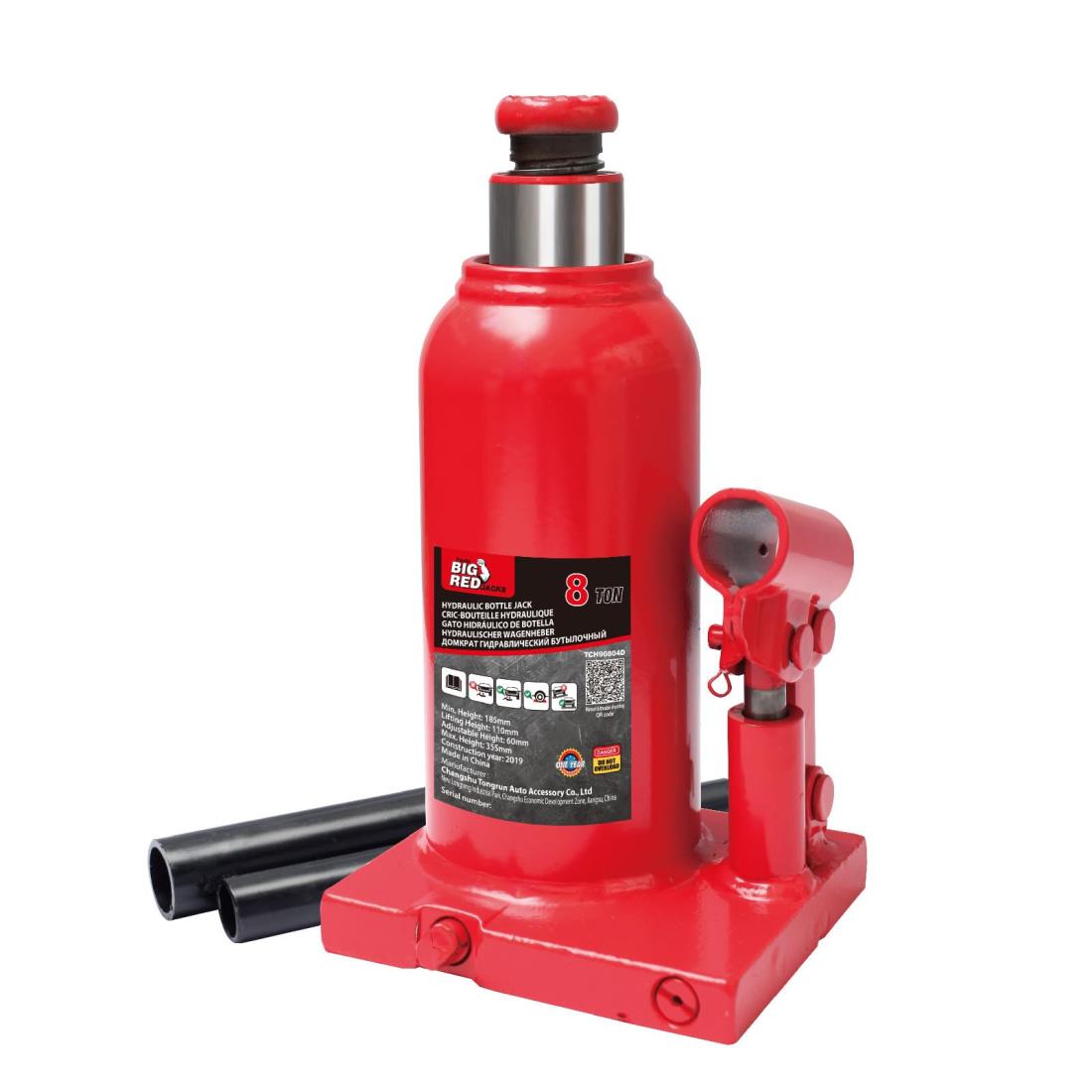 BIG RED ダルマジャッキ 8t 最低位190mm/最高位360mm 油圧式 車用 ボトルジャッキ スチール製 荷重8トン 軽量 車用 車整備 タイヤ交換 レッド