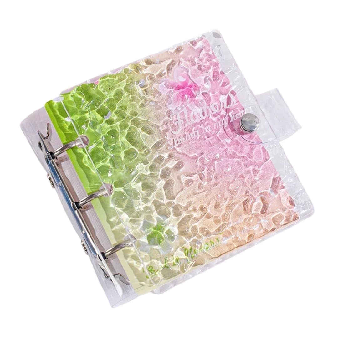 シール帳 透明 シールバインダー はがせる 手帳 コラージュノート アクスタファイル (緑 ピンク) 水波紋が美しい透明アクリル