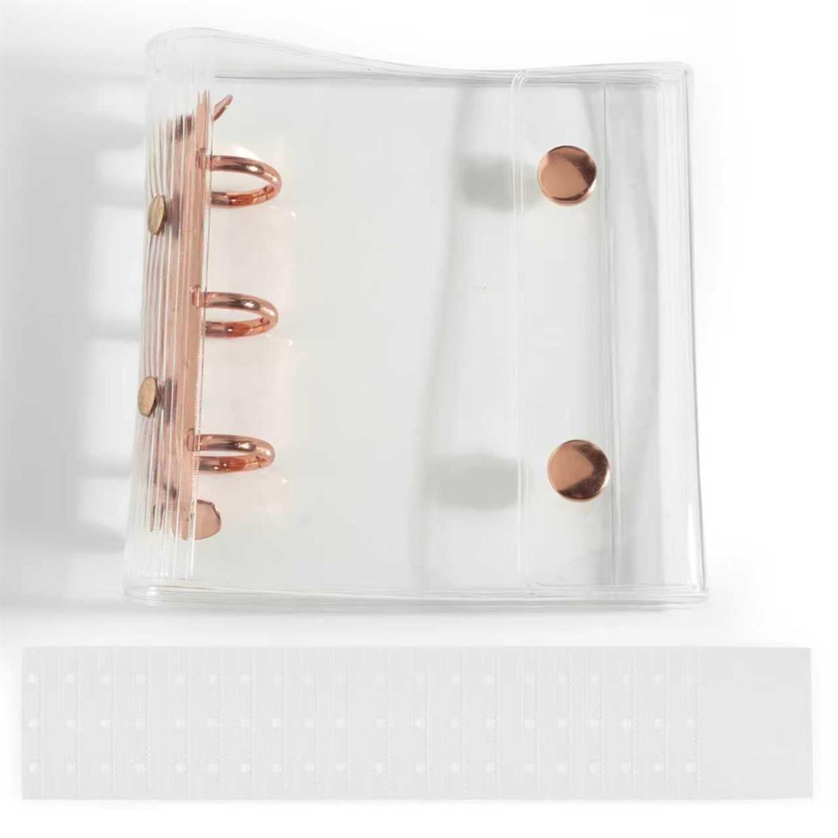 シール帳 透明バインダー A8 立体シール・トレカ・写真収納 クリア リフィル20枚セット シール手帳 はがせる 女の子向け ローズゴールド