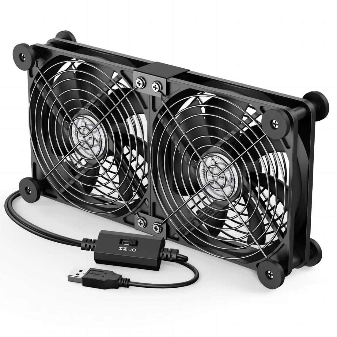 ELUTENG 冷却ファン 12cm 2連 USBファン 防振ゴム足付き 3段階風量調節 1400RPM × 2 横置き可能 PCファン 5V 静音 強力 冷却クーラー 薄型 長持ち玉軸受 PC/PS5/PS4 /ノートパソコン/ルーター/水槽など冷却 Dual Usb fan 12cm