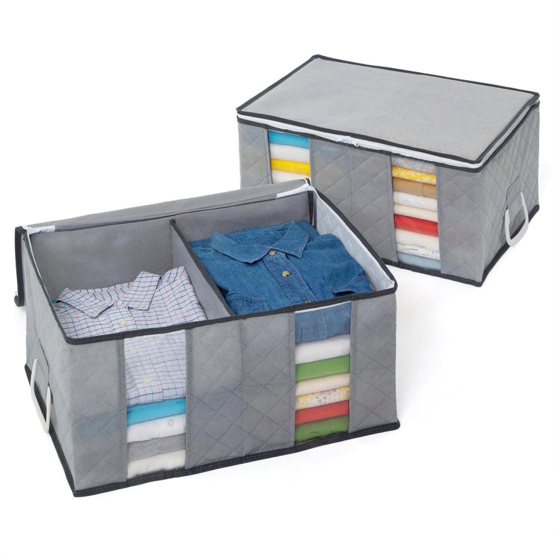 アストロ 収納ケース グレー 2枚組 衣類用 仕切り 持ち手付き 衣類収納袋 通気性の良い不織布がホコリ..