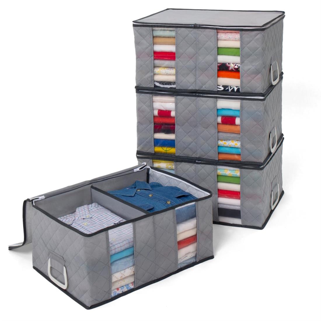アストロ 収納ケース グレー 4枚組 衣類用 仕切り 持ち手付き 衣類収納袋 通気性の良い不織布がホコリ..