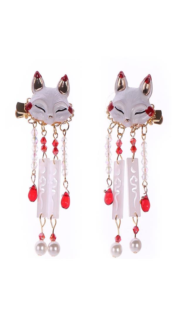 YINKE 狐 髪飾り タッセル ヘアクリップ 漢服 和装 浴衣 和風 古風 二個セット ヘアアクセサリー 着物 ヘアアクセサリー パール 揺れる おしゃれ ヘアピン 写真撮影