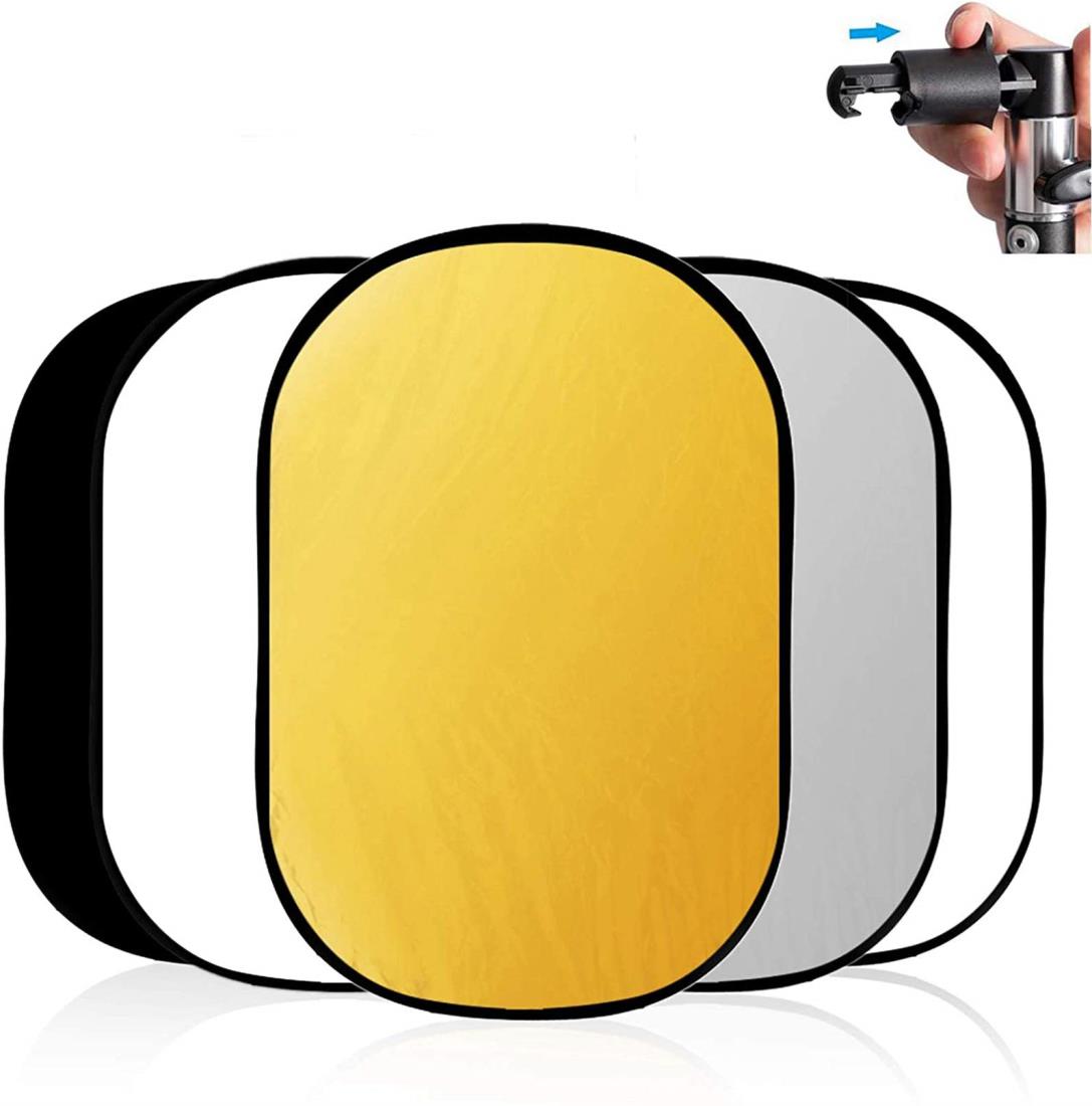 Selens 5 in 1 楕円レフ板 リフレクター 100x150cm クリップ付き （金、銀、白、黒、半透明）の5色 折り畳み可能 スタジオ撮影 人物撮影 商品撮影 室外撮影対応 キャリーバッグ付属