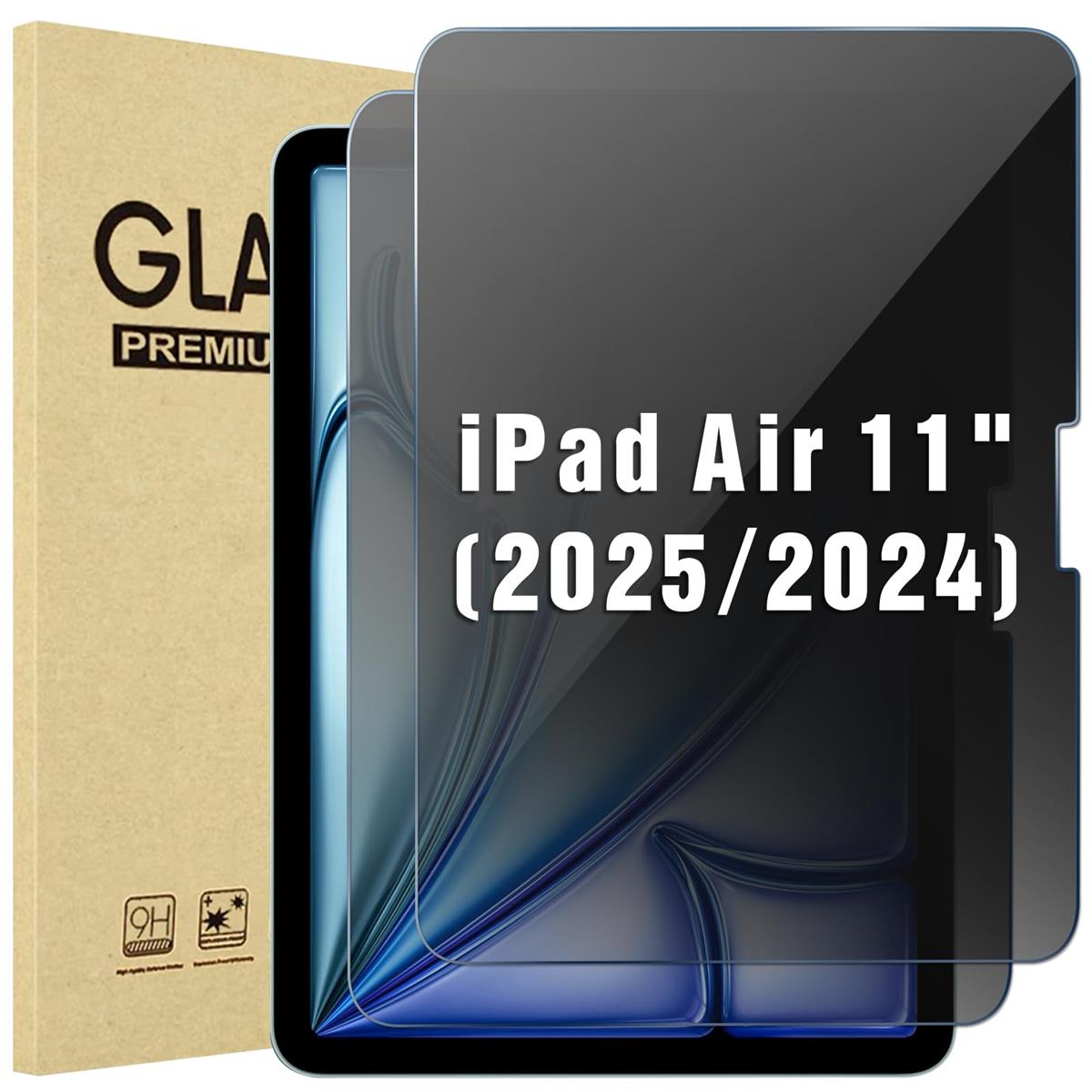 ProCase iPad Air 11 フィルム (M3 2025/M2 2024) Air 7世代/6世代通用 覗き見防止 強化ガラス 画面保護 全面吸着タイプ 貼付キット付き (2枚)