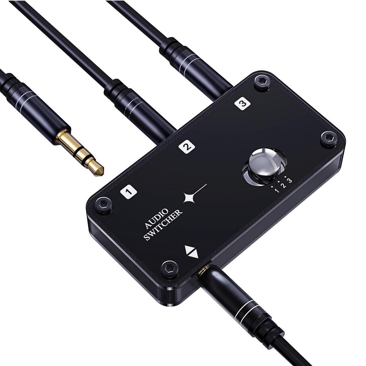 COOIDEA 3.5mmステレオオーディオスイッチャーは、3.5mmオーディオケーブル、3つの...