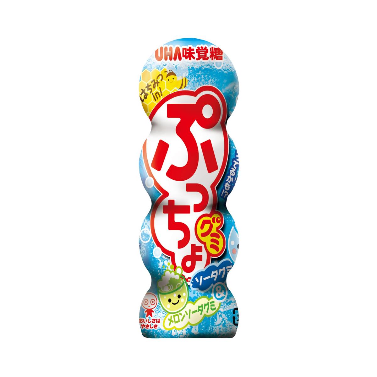 ◆商品名：UHA味覚糖 ぷっちょグミ ソーダ 40g×10個グミソーダグミとメロングミ小粒で噛み応えのある食感商品紹介 口の中でコロコロ転がるぷちぷちぷるぷる食感の小粒グミ。爽やかなソーダ味とメロン味の小粒グミアソート。 原材料・成分 水飴（国内製造）、砂糖、果糖ぶどう糖液糖、ゼラチン、濃縮りんご果汁、はちみつ、澱粉、乳酸菌乾燥粉末(殺菌)／酸味料、ゲル化剤（ペクチン）、香料、光沢剤、着色料（クチナシ、フラボノイド）、乳化剤、（一部にりんご・ゼラチンを含む）