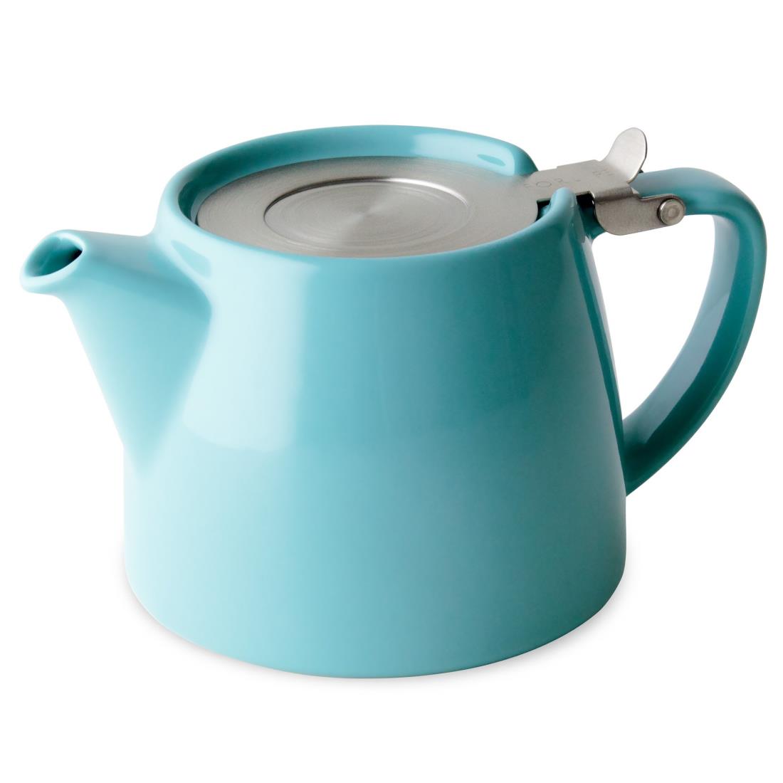 フォーライフ(FOR LIFE) ティーポット 陶器 530ml 3杯用 茶こし付き 食洗機対応 蓋が落ちない 片手で注げる ターコイズ 青 スタンプティーポット 309Trq