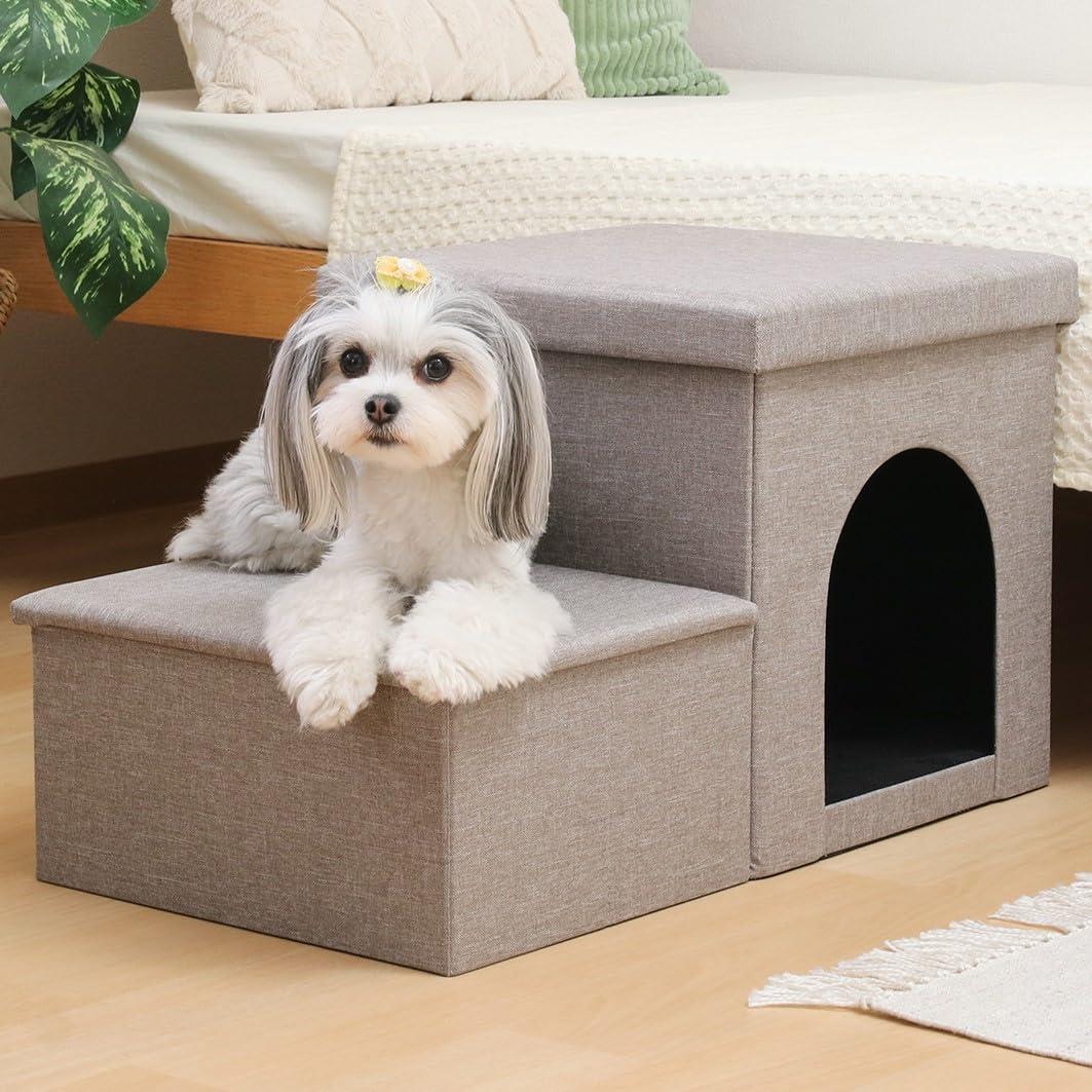 不二貿易 ドッグステップ 収納 ペットステップ 2段 ペットハウス 幅69×奥行39×高さ39cm ライトグレー ..