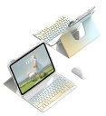 360度回転 iPad Air 11 2025 2024/ iPad Air4 Air5 キーボード ケース マウス付き グラデーションカラーキーボード iPad Pro 11 第 4 3 2 1 世代 ケース キーボード付きマグネット分離式 透明 クリア 背面カバー 縦置き 横置きスタンド ペン収納 (黄+ブルー)