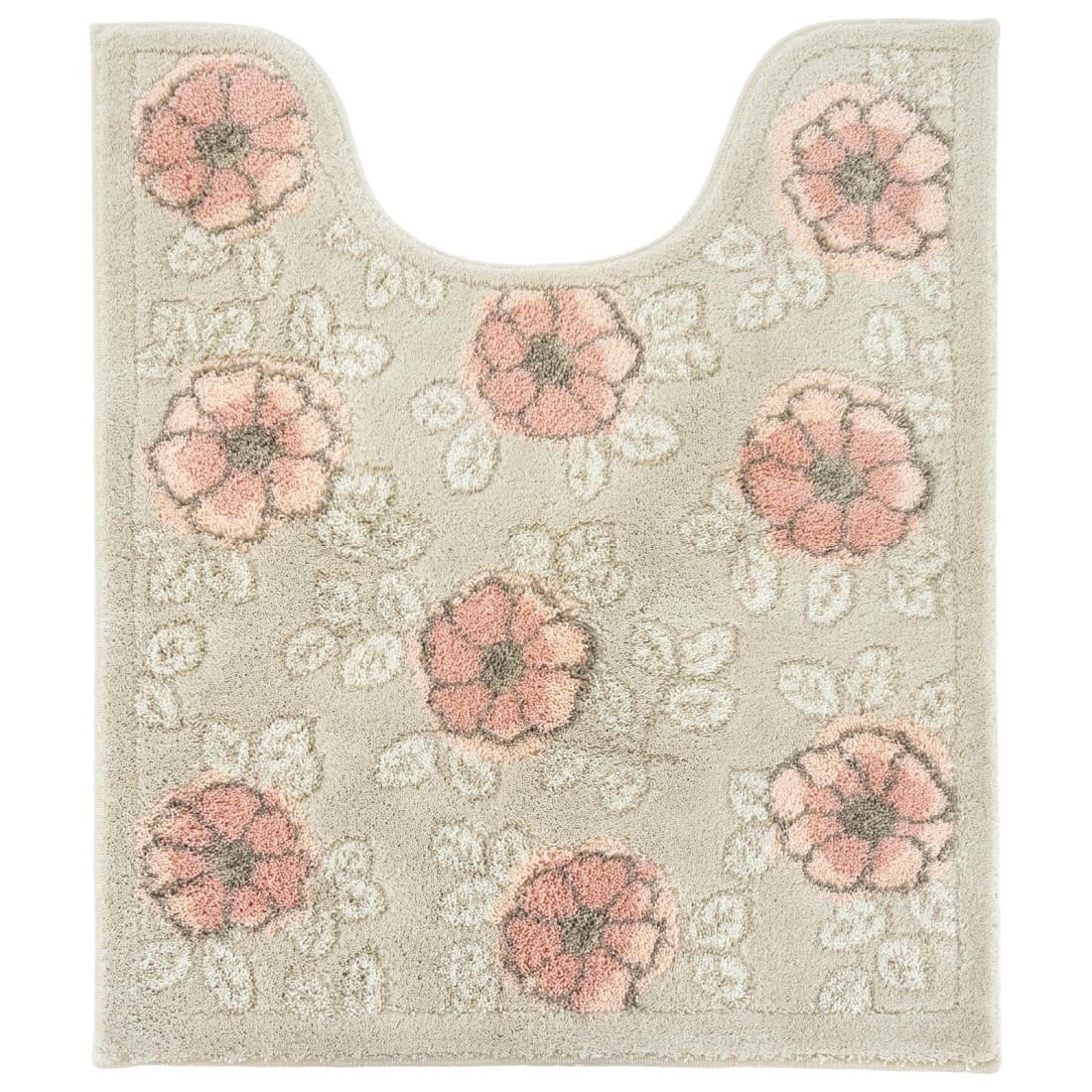 オカ(OKA) フローリア トイレマット ロング 約75cm×63cm ベージュ (日本製 ウィルトン織 花柄 北欧 す..