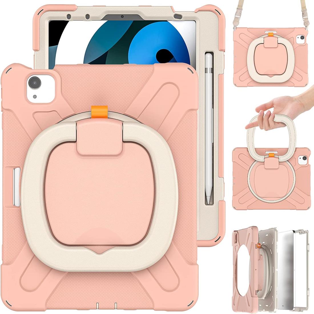 iPad Air 5/iPad Air 4/iPad Pro 11ケース,iPad Air 11インチ第6世代2024カバー 耐衝撃 頑丈 360度回転スタンド ハンドル付き 虹色 かわいい アイパッド air5 air4 ケース ペンシル収納 持ち手付き 肩掛け 斜め掛け 落下防止 アウトドア 子供 仕事用 (iPad Air11/Air5/Air4/