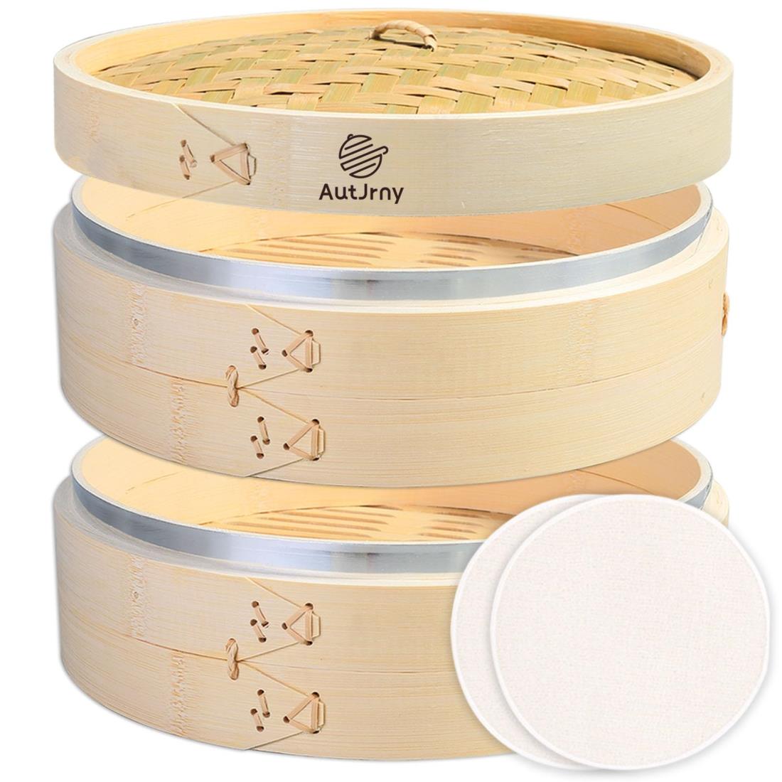 21cm 竹せいろ 2段 セット 蒸し器 中華 せいろ ステンレスリングで補強 コットンセイロ専用シート2枚付 天然木 天然竹 蒸し野菜 小籠包