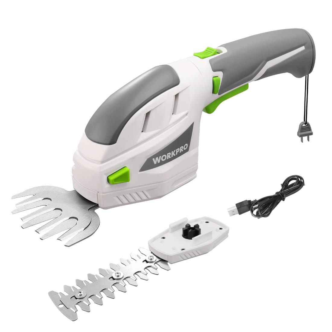 WORKPRO【三重安全ロック 3.6V充電式】芝生バリカン ガーデンバリカン 生垣バリカン 芝刈り機 無負荷動作時間40分 ハンドル180度調整可能 ブレード2枚付 Type-C充電ポート付 バリカン刈幅80mm トリマー刈幅120mm 最大切断径7.5mm 剪定 植木 園芸