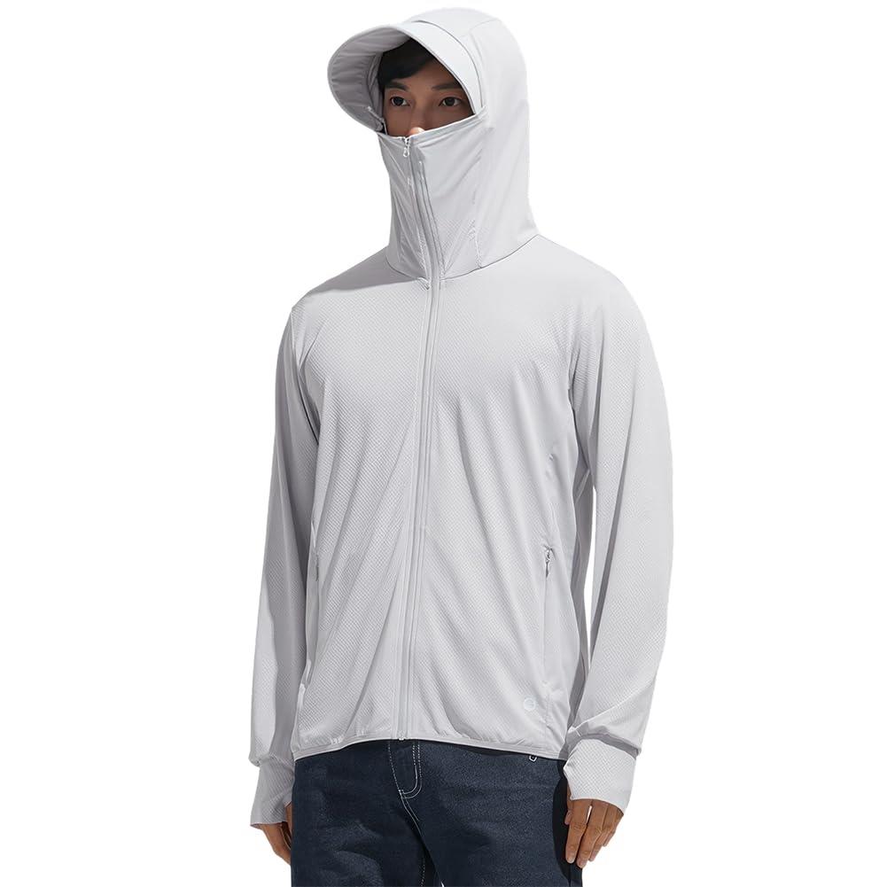 DMFU ラッシュガード メンズ 顔まで ジップ つば付き 日焼け防止 速乾 通気性 ロング 長袖 UVカット 体型カバー 水着 フード