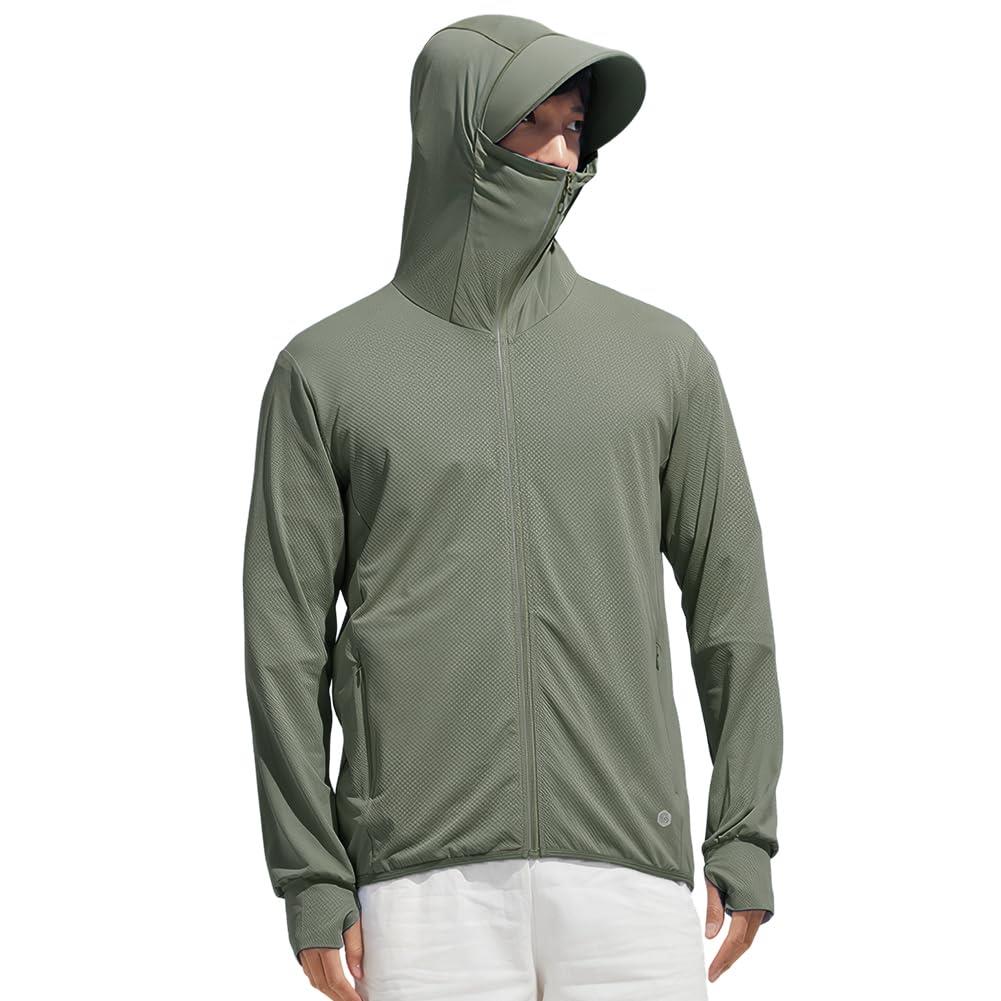 DMFU メンズ ラッシュガード パーカー 長袖 UVカット ラッシュパーカー 接触冷感 UPF50+ 夏 取り外し可能なつば付き ひんやり 通気 軽量 薄手 日焼け対策ウェア 紫外線対策 アウトドア